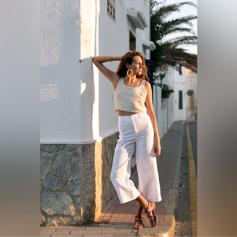 ROVE Rhodes White linen  Wide-Leg Pants